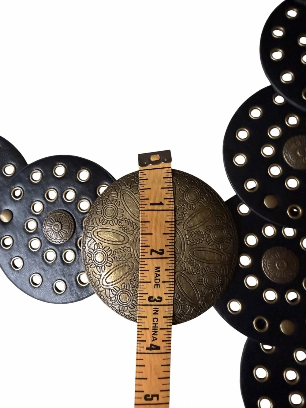 Wide Western Boho Belt Brown Leather Belt with Aged Brass Concho Embellishments - Picture 4 of 8
